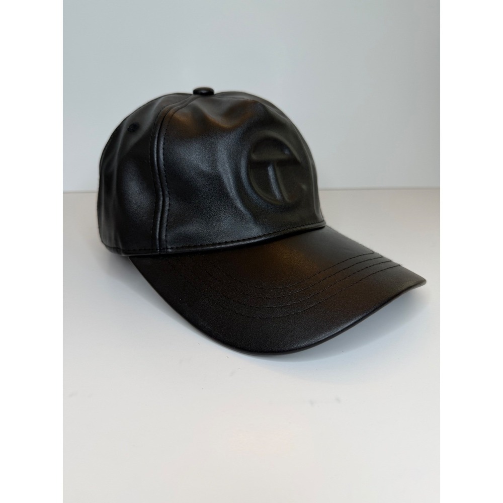 Telfar Logo Embossed Hat Black Vegan Faux Leather Adjustable Hat Baseball Cap